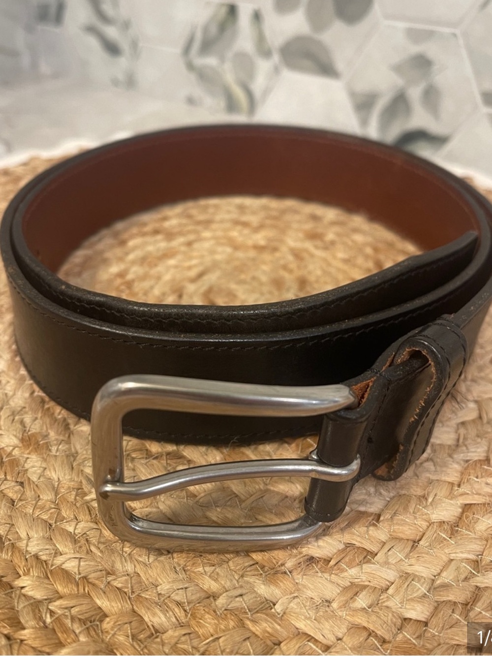 J.Crew Classic Genuine Leather Belt with Silver Buckle